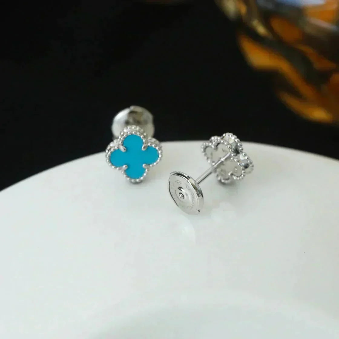 [⭐Mirelle]CLOVER MINI 9.5MM ONYX STUD EARRINGS SILVER