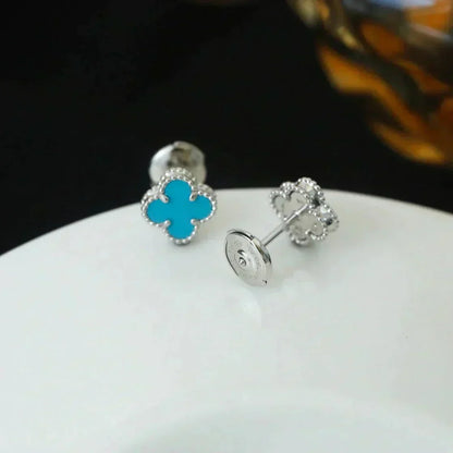[⭐Mirelle]CLOVER MINI 9.5MM ONYX STUD EARRINGS SILVER