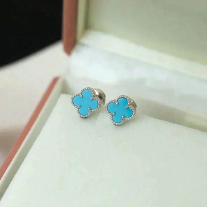 [⭐Mirelle]CLOVER MINI 9.5MM ONYX STUD EARRINGS SILVER