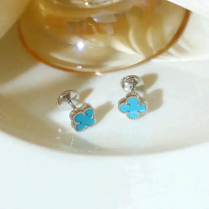 [⭐Mirelle]CLOVER MINI 9.5MM ONYX STUD EARRINGS SILVER