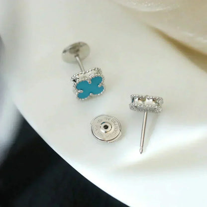 [⭐Mirelle]CLOVER MINI 9.5MM ONYX STUD EARRINGS SILVER