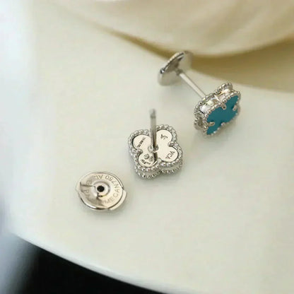 [⭐Mirelle]CLOVER MINI 9.5MM ONYX STUD EARRINGS SILVER
