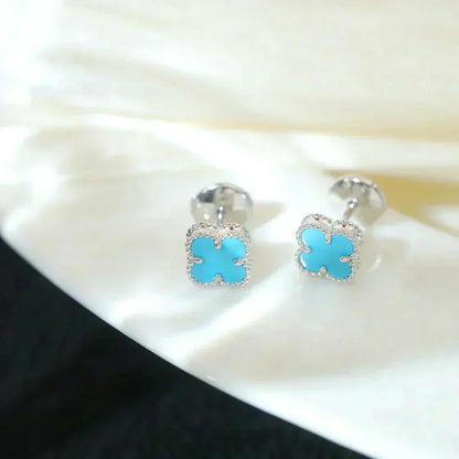 [⭐Mirelle]CLOVER MINI 9.5MM ONYX STUD EARRINGS SILVER