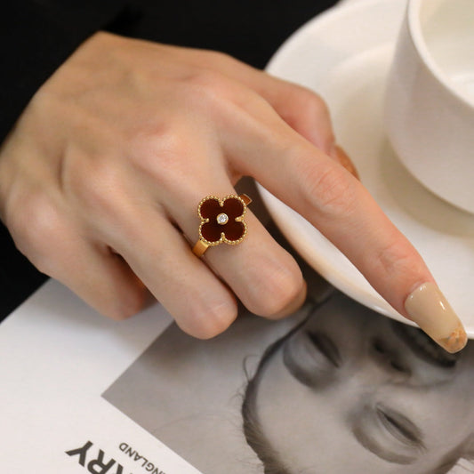 [⭐Mirelle]CLOVER CARNELIAN RING ROSE GOLD DIAMOND
