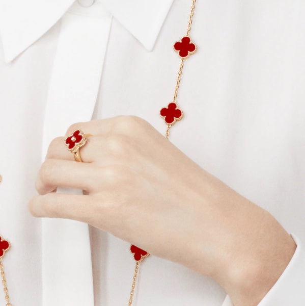 [⭐Mirelle]CLOVER CARNELIAN RING ROSE GOLD DIAMOND