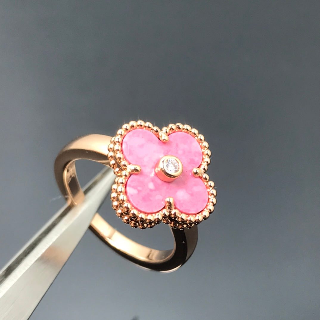 [⭐Mirelle]CLOVER RHODONITE ROSE GOLD RING