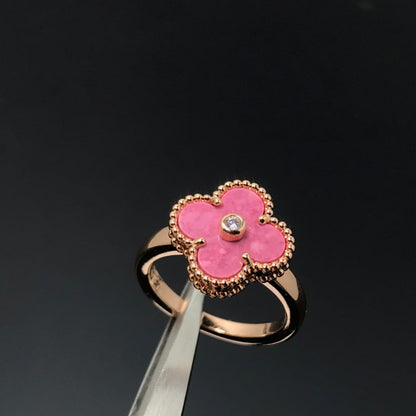 [⭐Mirelle]CLOVER RHODONITE ROSE GOLD RING