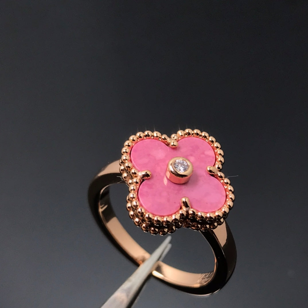 [⭐Mirelle]CLOVER RHODONITE ROSE GOLD RING