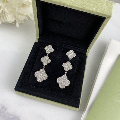 [⭐Mirelle]CLOVER 3 MOTIF DIAMOND SILVER DROP EARRINGS
