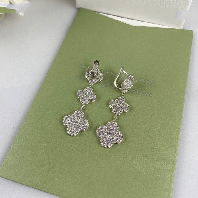 [⭐Mirelle]CLOVER 3 MOTIF DIAMOND SILVER DROP EARRINGS