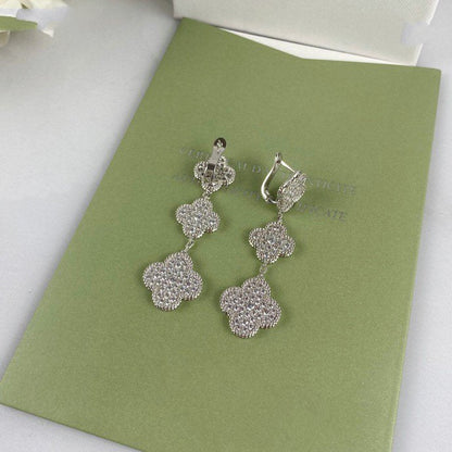 [⭐Mirelle]CLOVER 3 MOTIF DIAMOND SILVER DROP EARRINGS