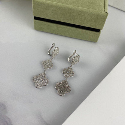 [⭐Mirelle]CLOVER 3 MOTIF DIAMOND SILVER DROP EARRINGS