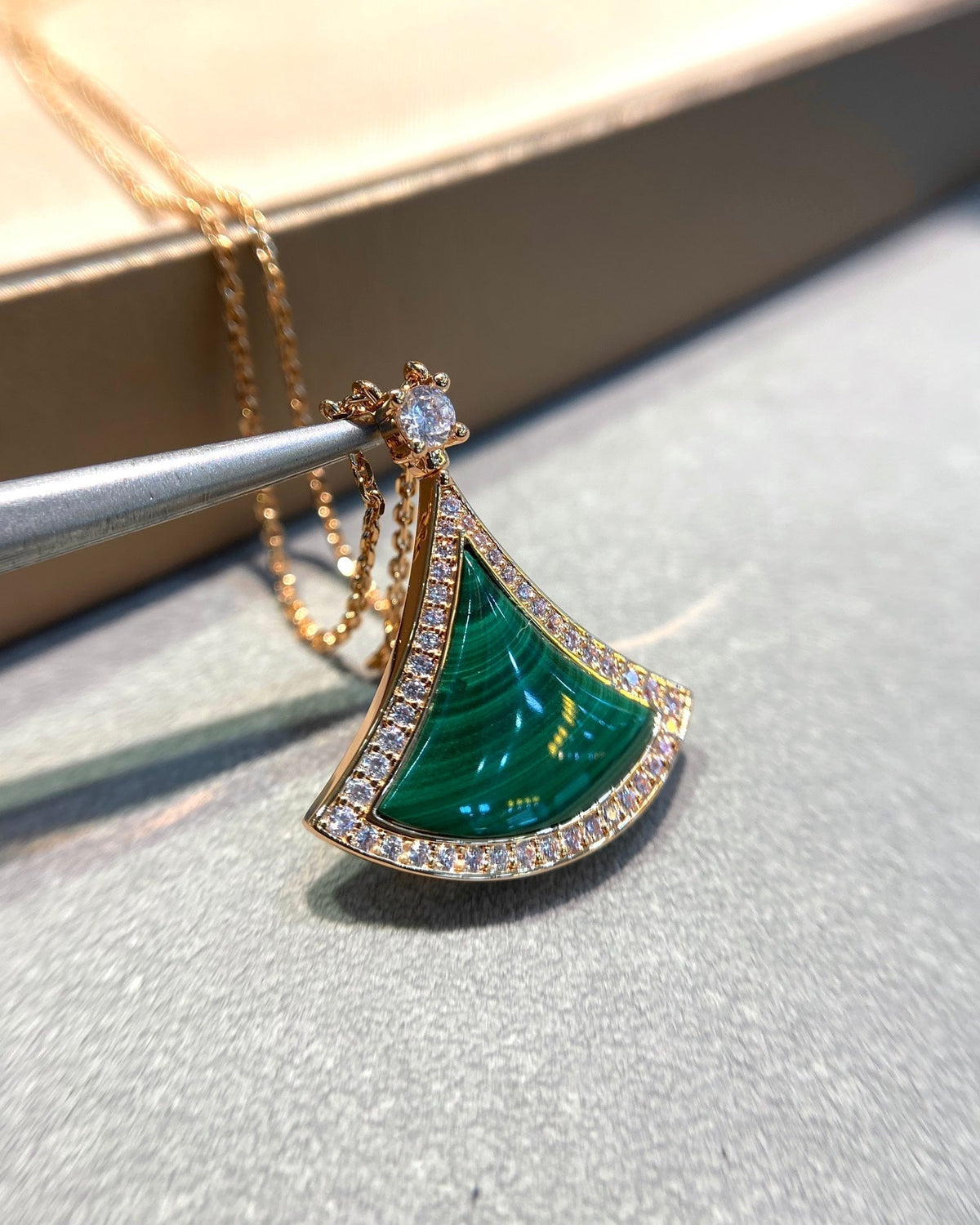 [⭐Mirelle]DREAM MALACHITE DIAMOND PAVED PINK GOLD NECKLACE