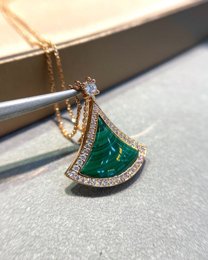 [⭐Mirelle]DREAM MALACHITE DIAMOND PAVED PINK GOLD NECKLACE