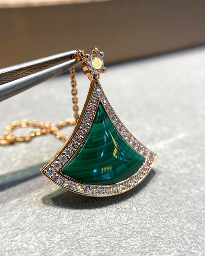 [⭐Mirelle]DREAM MALACHITE DIAMOND PAVED PINK GOLD NECKLACE