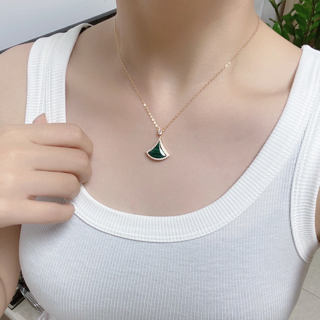 [⭐Mirelle]DREAM MALACHITE DIAMOND PAVED PINK GOLD NECKLACE