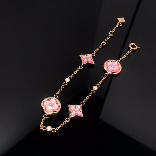 [⭐Mirelle]STAR AND SUN 4 MOTIF PINK MOP PINK GOLD BRACELET