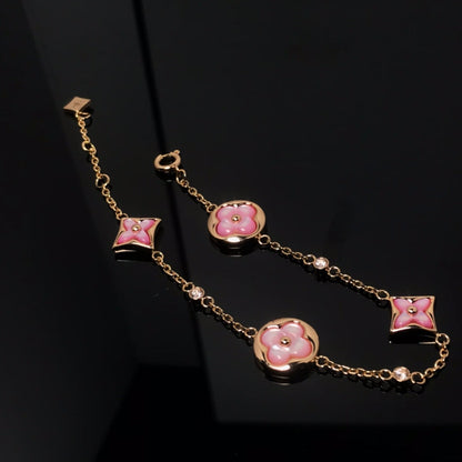 [⭐Mirelle]STAR AND SUN 4 MOTIF PINK MOP PINK GOLD BRACELET