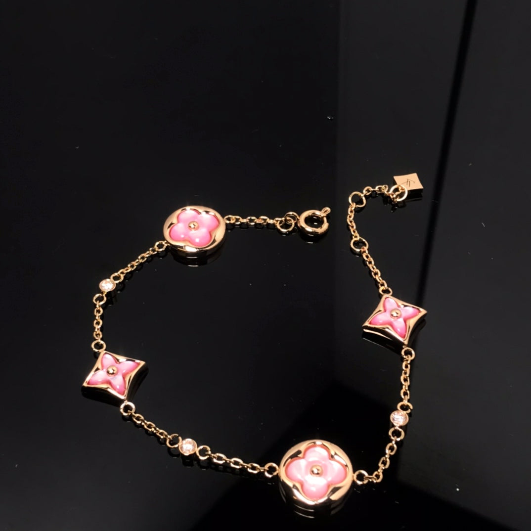 [⭐Mirelle]STAR AND SUN 4 MOTIF PINK MOP PINK GOLD BRACELET