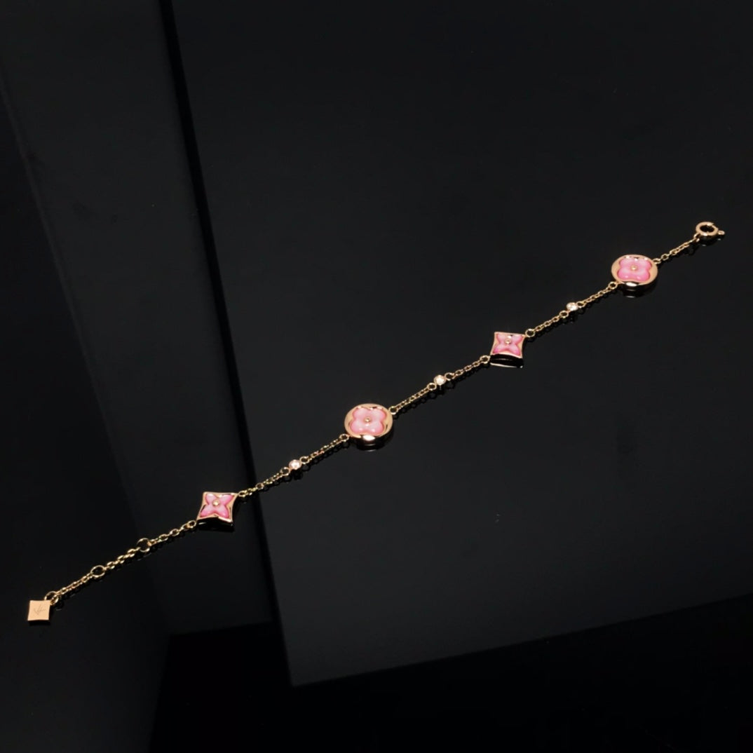 [⭐Mirelle]STAR AND SUN 4 MOTIF PINK MOP PINK GOLD BRACELET