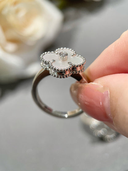 [⭐Mirelle]CLOVER SILVER MOP DIAMOND RING