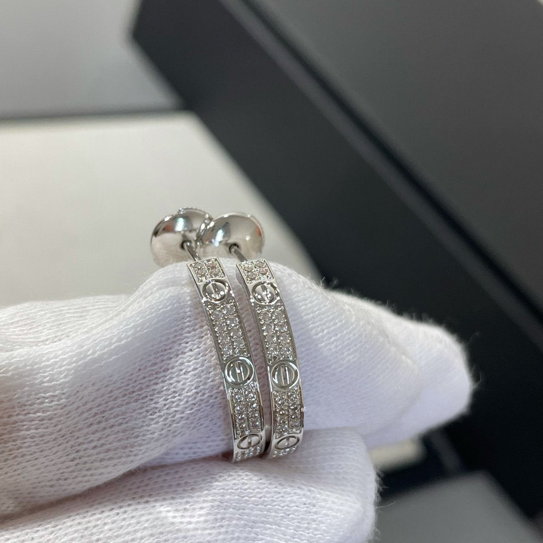 [⭐Mirelle]LOVE DIAMOND SILVER HOOP EARRINGS
