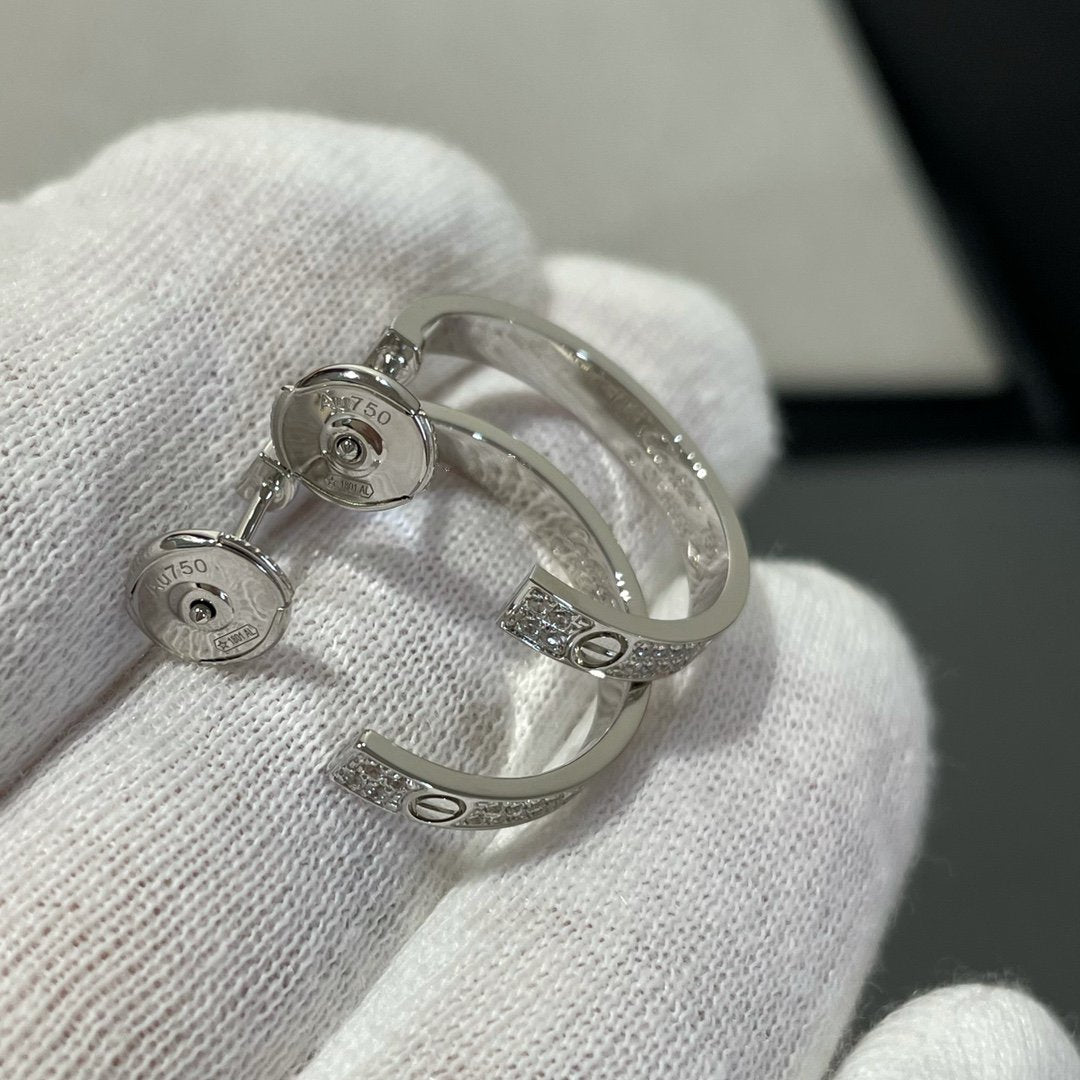[⭐Mirelle]LOVE DIAMOND SILVER HOOP EARRINGS