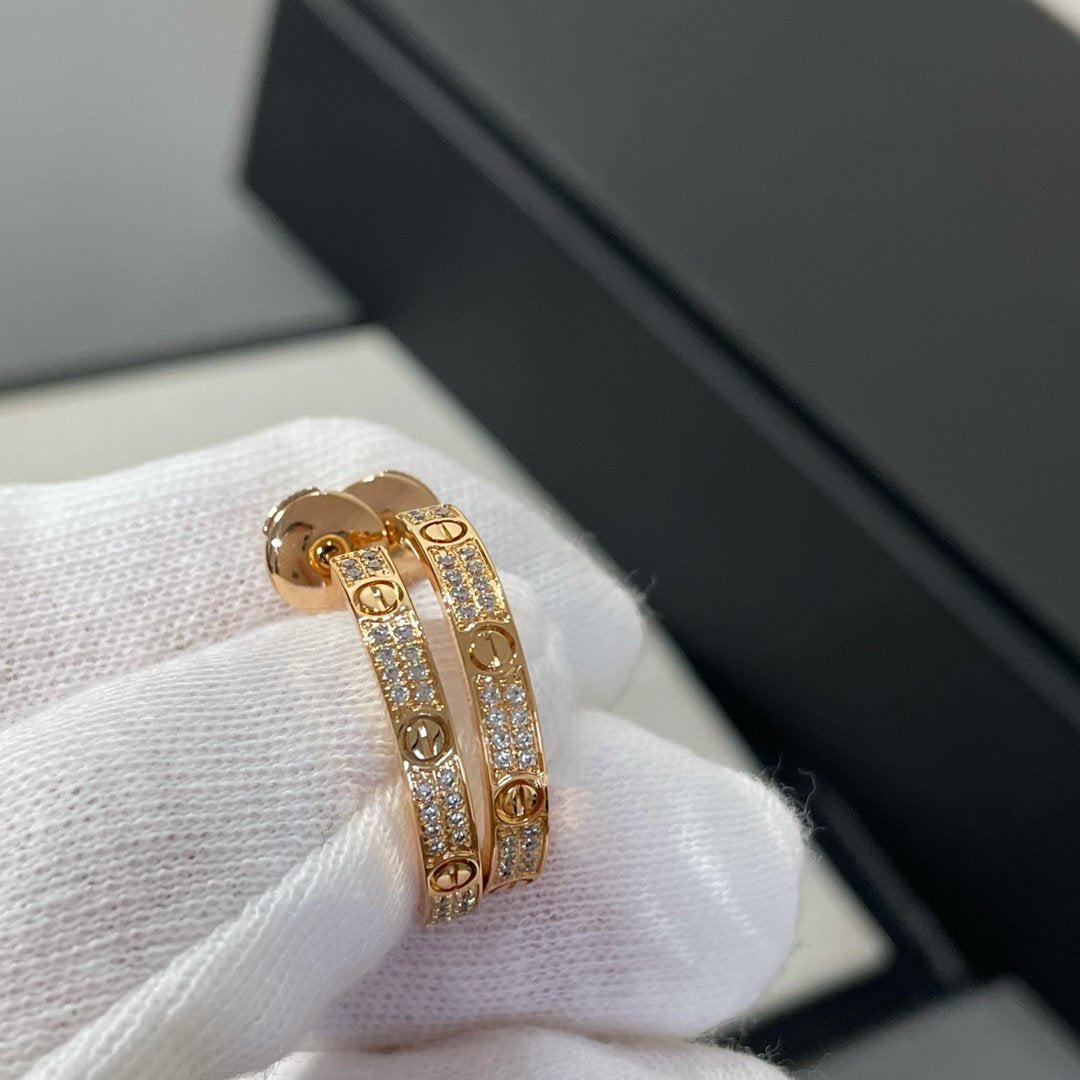 [⭐Mirelle]LOVE DIAMOND PINK GOLD HOOP EARRINGS