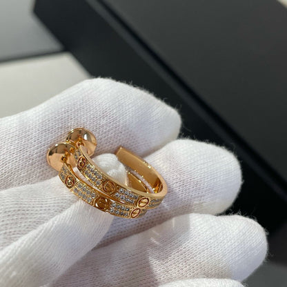 [⭐Mirelle]LOVE DIAMOND PINK GOLD HOOP EARRINGS