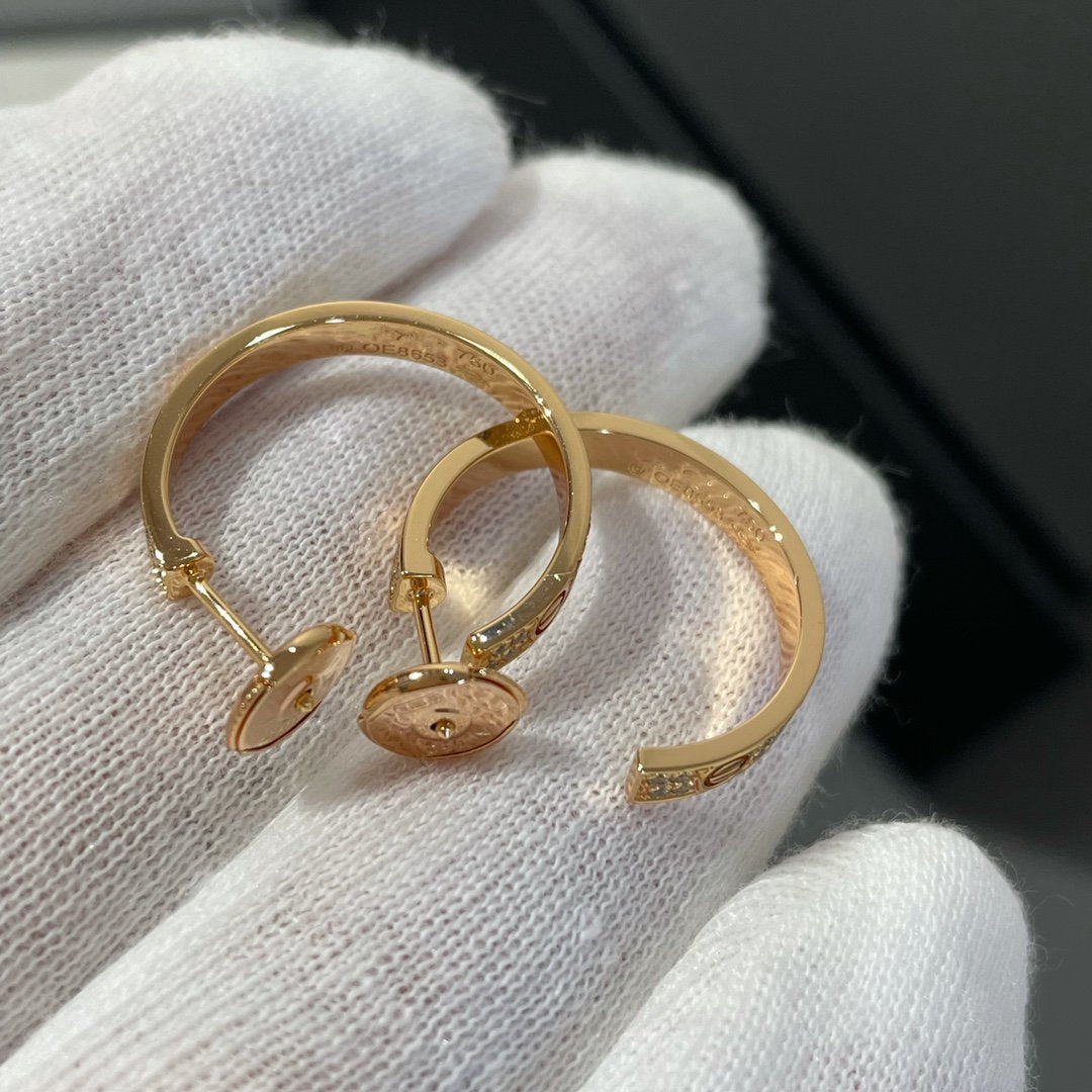 [⭐Mirelle]LOVE DIAMOND PINK GOLD HOOP EARRINGS