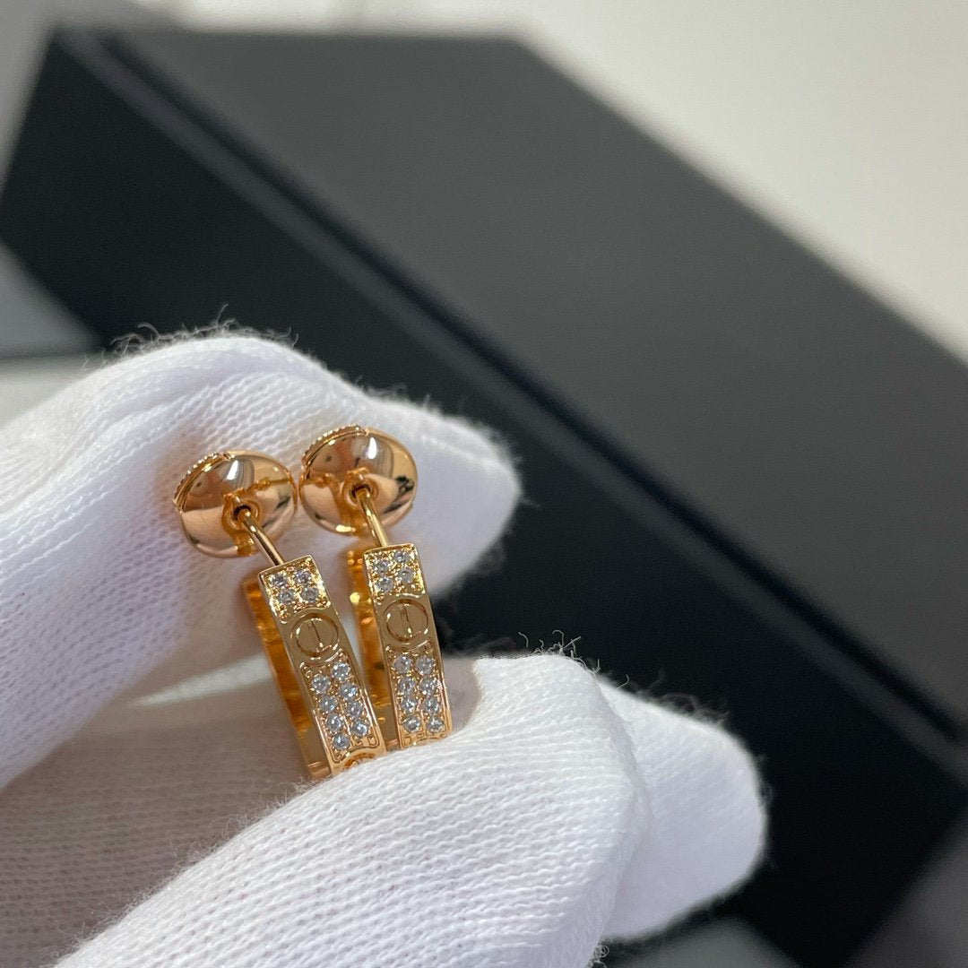 [⭐Mirelle]LOVE DIAMOND PINK GOLD HOOP EARRINGS