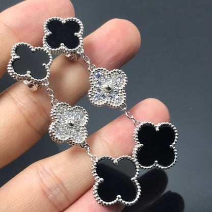 [⭐Mirelle]CLOVER 3 MOTIF DIAMOND ONYX SILVER EARRINGS