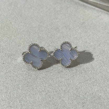 [⭐Mirelle]CLOVER CHALCEDONY SILVER STUD EARRINGS