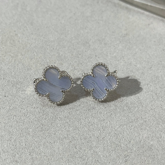 [⭐Mirelle]CLOVER CHALCEDONY SILVER STUD EARRINGS