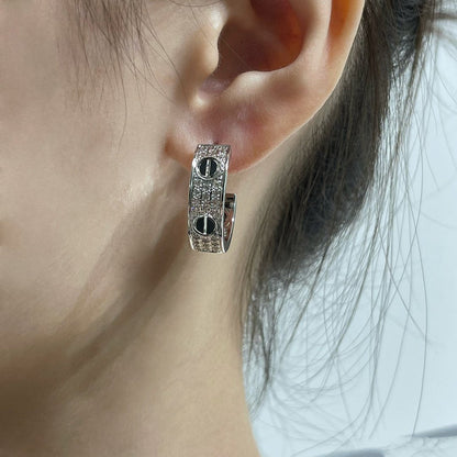 [⭐Mirelle]LOVE CERAMIC DIAMOND PAVED SILVER EARRINGS