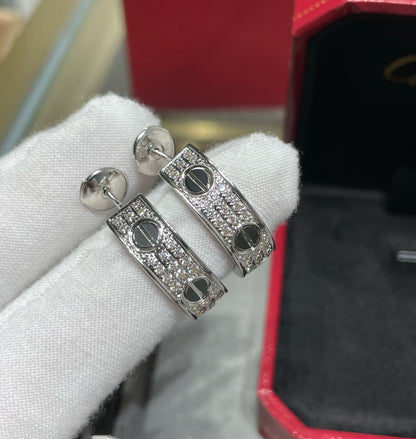 [⭐Mirelle]LOVE CERAMIC DIAMOND PAVED SILVER EARRINGS