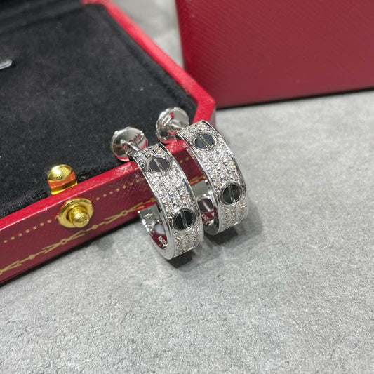 [⭐Mirelle]LOVE CERAMIC DIAMOND PAVED SILVER EARRINGS