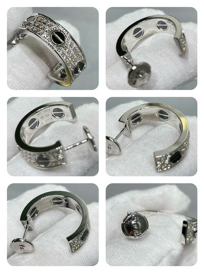 [⭐Mirelle]LOVE CERAMIC DIAMOND PAVED SILVER EARRINGS