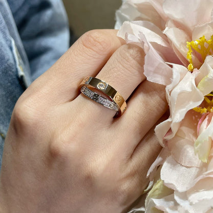 [⭐Mirelle]LOVE PINK GOLD SILVER DIAMOND DOUBLE RING