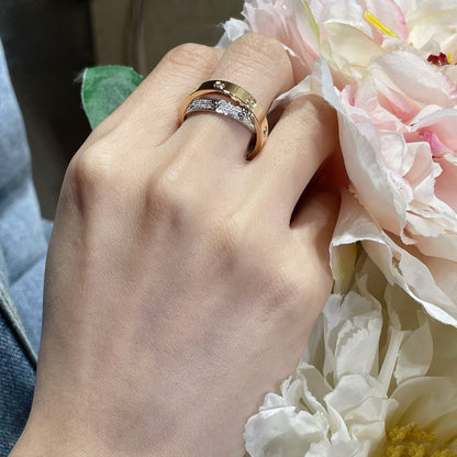 [⭐Mirelle]LOVE PINK GOLD SILVER DIAMOND DOUBLE RING