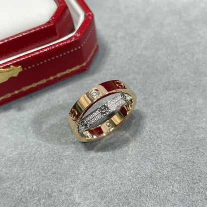 [⭐Mirelle]LOVE PINK GOLD SILVER DIAMOND DOUBLE RING