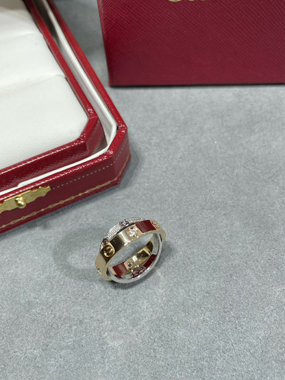 [⭐Mirelle]LOVE PINK GOLD SILVER DIAMOND DOUBLE RING