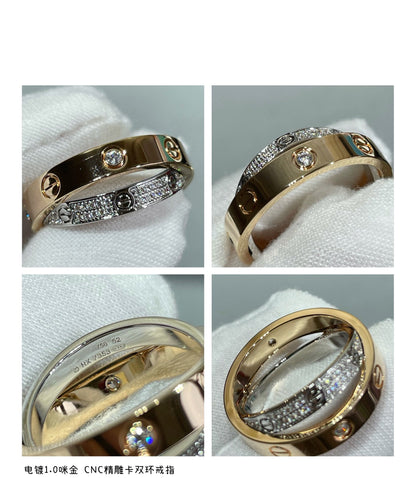 [⭐Mirelle]LOVE PINK GOLD SILVER DIAMOND DOUBLE RING