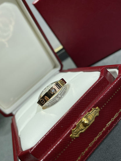 [⭐Mirelle]LOVE PINK GOLD SILVER DIAMOND DOUBLE RING