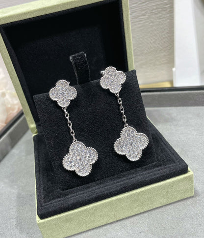 [⭐Mirelle]CLOVER 2 MOTIFS DIAMOND PAVED SILVER EARRINGS