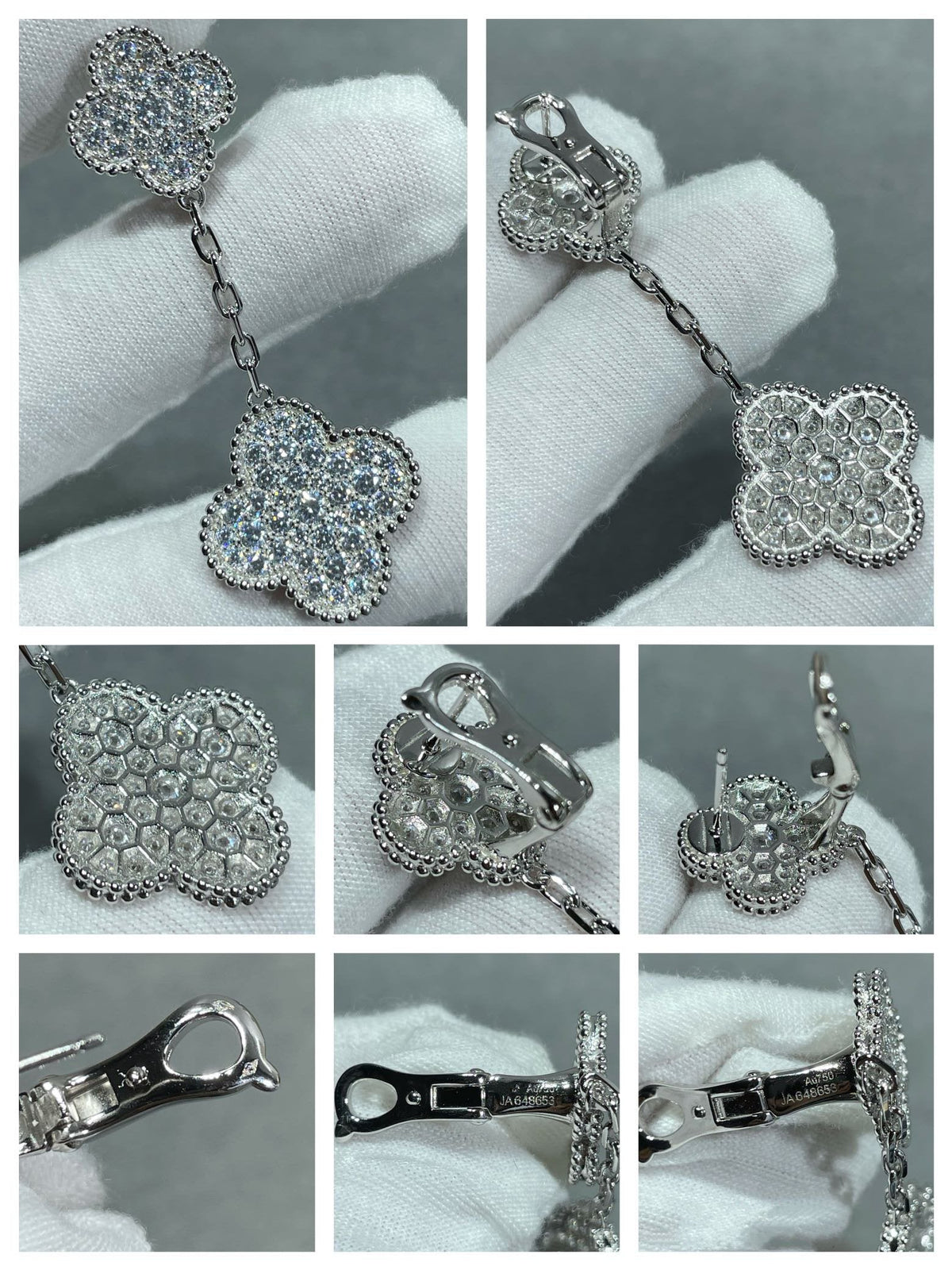[⭐Mirelle]CLOVER 2 MOTIFS DIAMOND PAVED SILVER EARRINGS