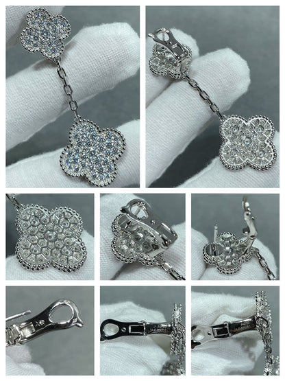 [⭐Mirelle]CLOVER 2 MOTIFS DIAMOND PAVED SILVER EARRINGS