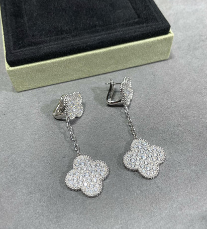 [⭐Mirelle]CLOVER 2 MOTIFS DIAMOND PAVED SILVER EARRINGS