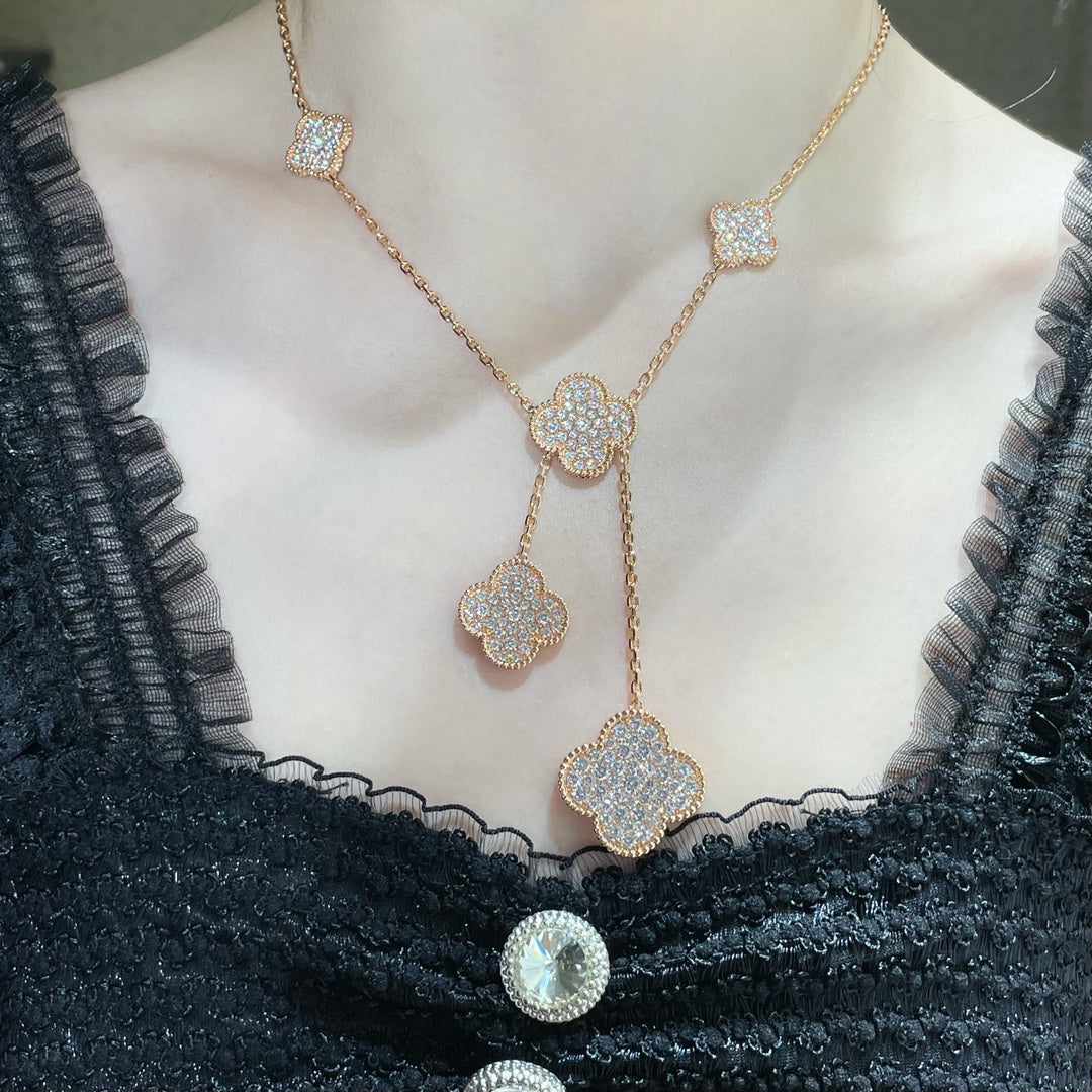 [⭐Mirelle]CLOVER 6 MOTIF DIAMOND PAVED NECKLACE