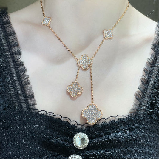 [⭐Mirelle]CLOVER 6 MOTIF DIAMOND PAVED NECKLACE